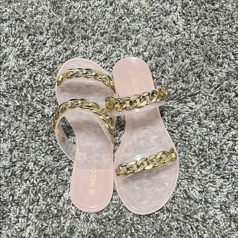 Wild Diva Pink and Gold Chain Sandals